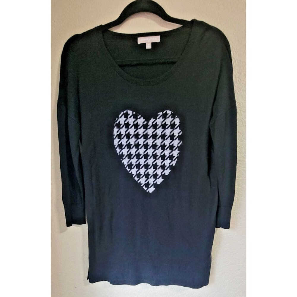 EUC Banana Republic Womens Sweater Tunic Sz Medium Black Heart 3/4 Sleeve
